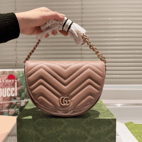 Gucci Gg Marmont Saddle Bag Nude 7.9 Inches