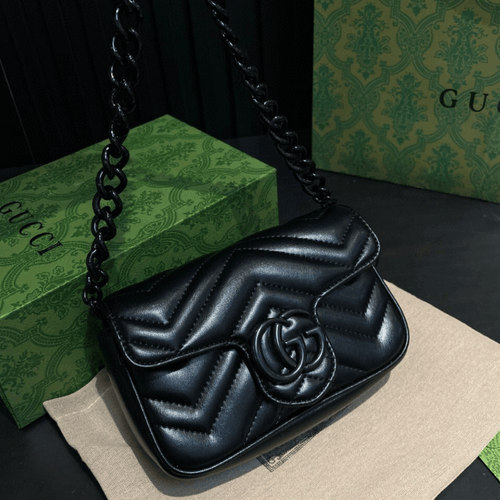 Gucci Gg Marmont Mini Chain Shoulder Bag Black 6.3 Inches