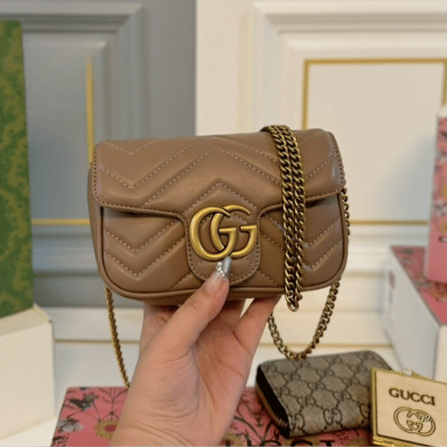 Gucci Gg Marmont Mini Matelassé Shoulder Bag Taupe 6.5 Inches