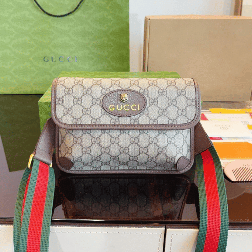 Gucci Tiger Head GG Supreme Small Shoulder Bag – Brown