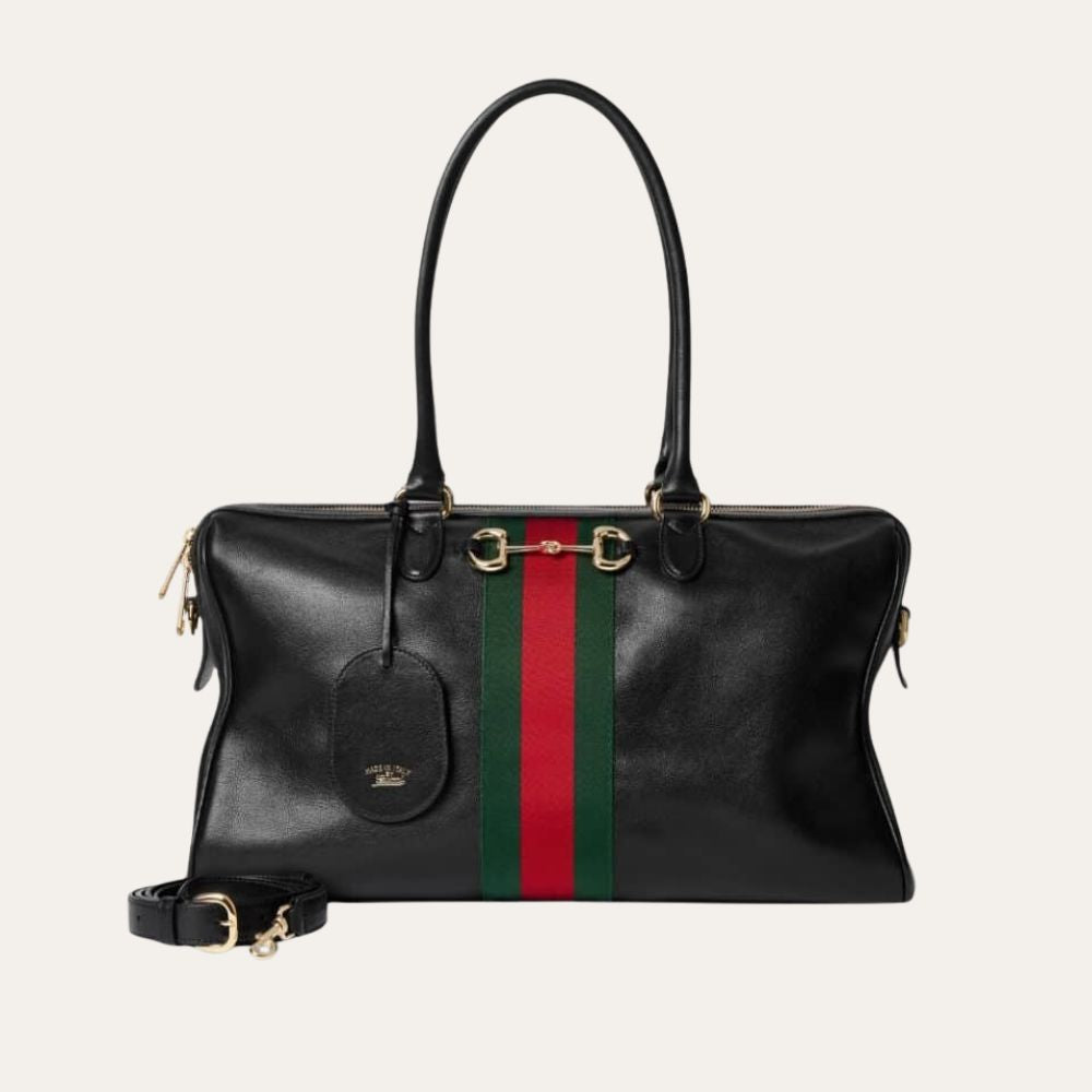 Gucci Borsetto Large Boston Bag Black Leather 15.2 Inches 866734 AAGIQ 1053