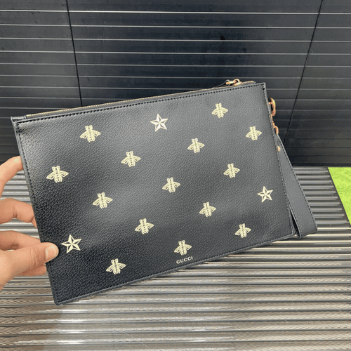 Gucci Bees & Stars Clutch Bag Black 11.4 Inches