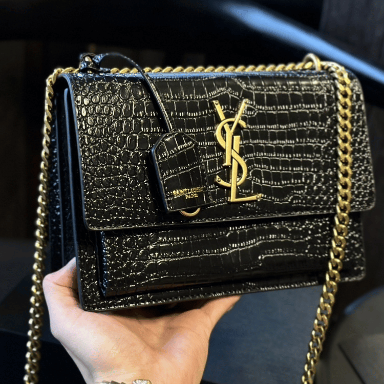 Saint Laurent Sunset Bag Black Croc 9 Inches 442906DND0J1000