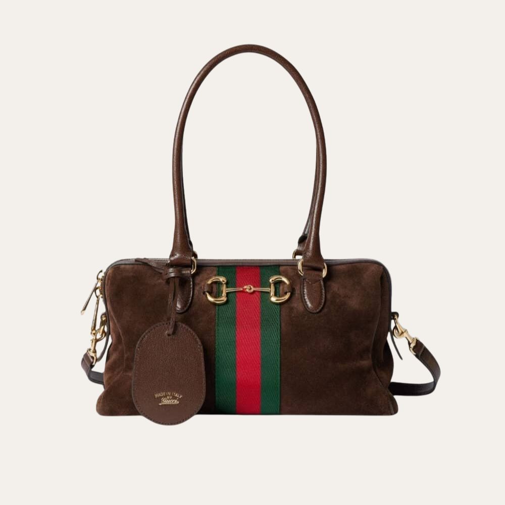 Gucci Borsetto Medium Boston Bag Suede Leather Dark Brown 11 Inches 866732 AAGIR 2146