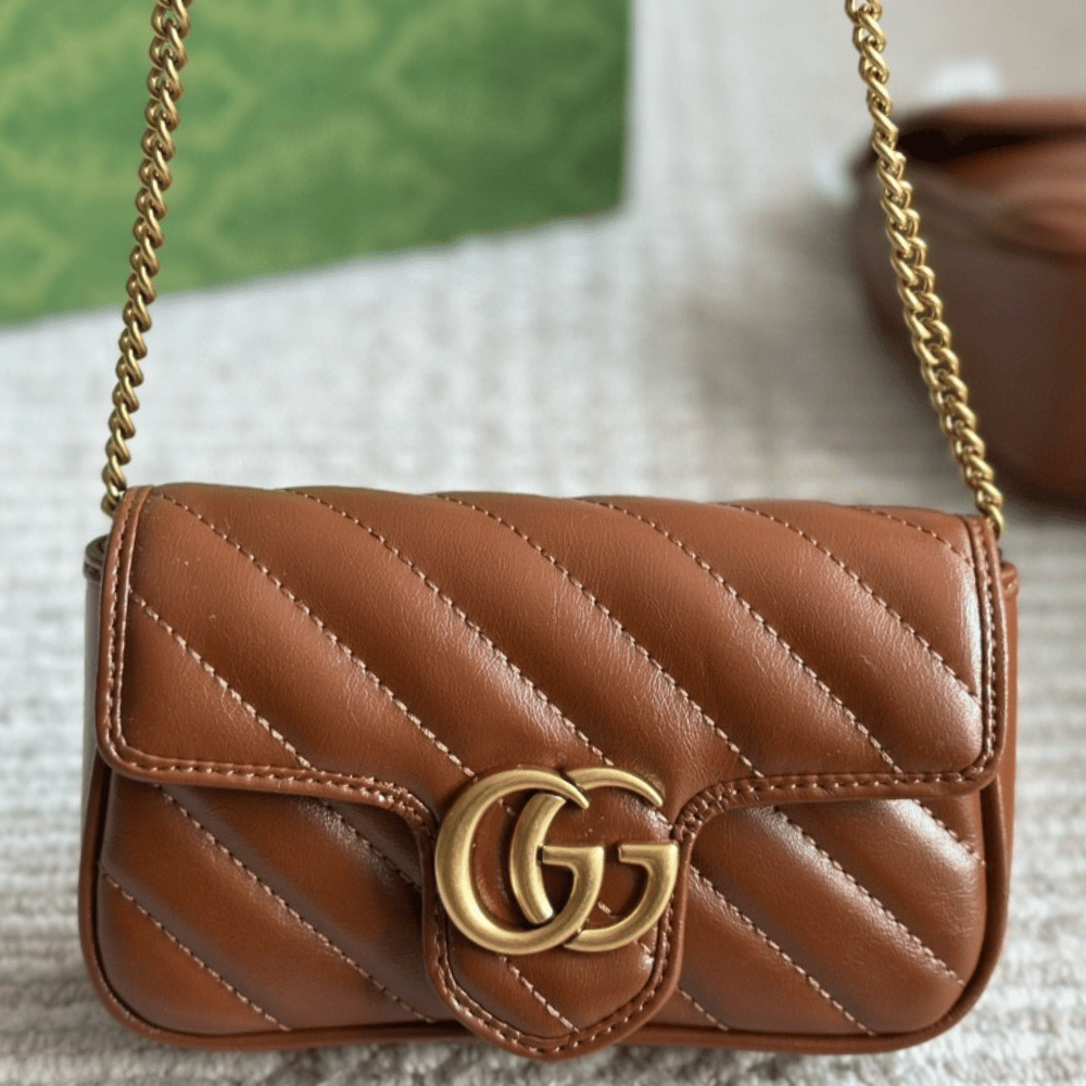 Gucci Gg Marmont Mini Chain Shoulder Bag Brown 6.3 Inches
