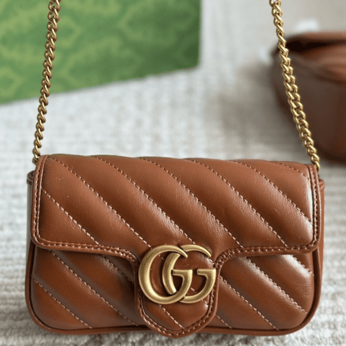 Gucci Gg Marmont Mini Chain Shoulder Bag Brown 6.3 Inches