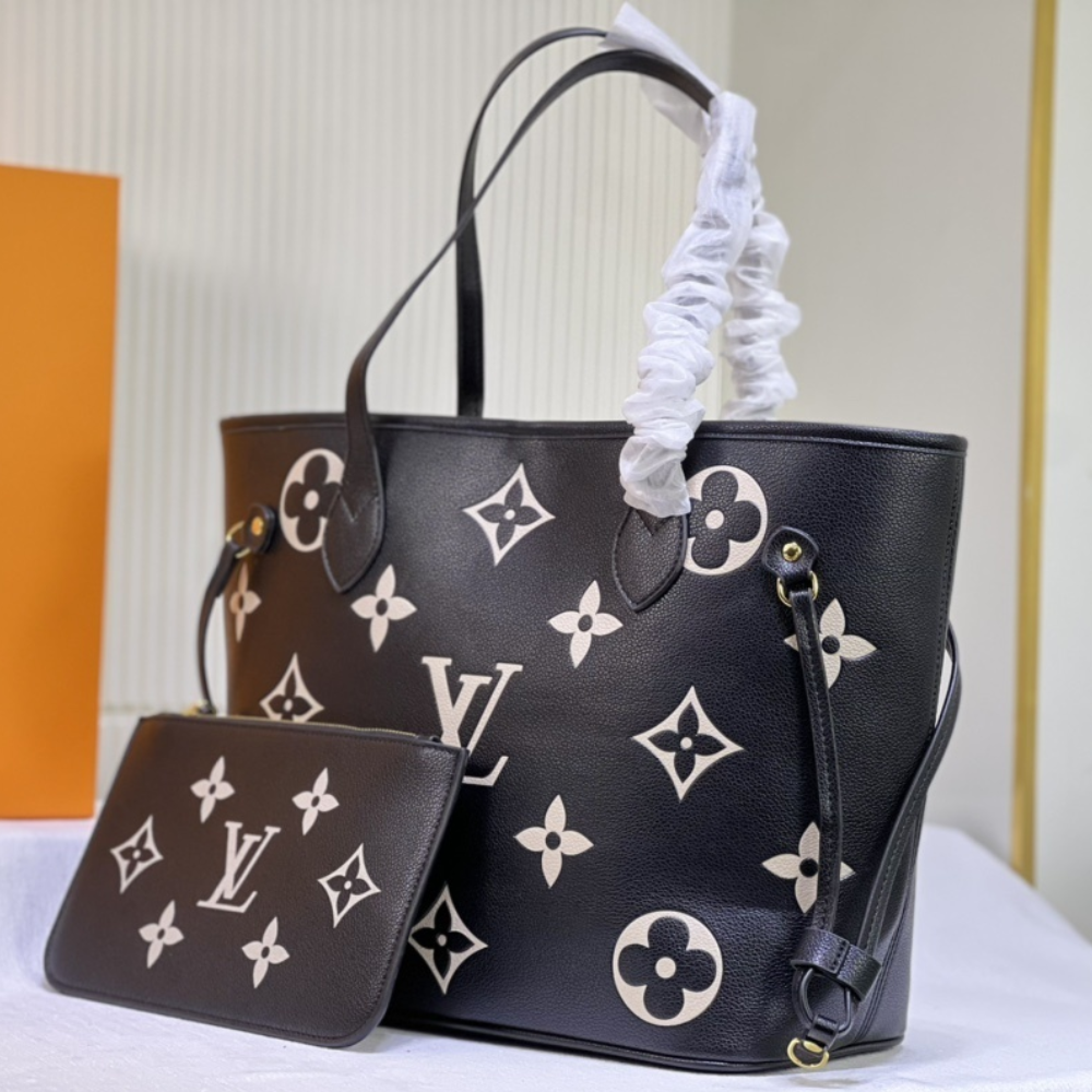 Louis Vuitton Neverfull Tote Bag Mm Monogram Black 12.2 Inches M46649