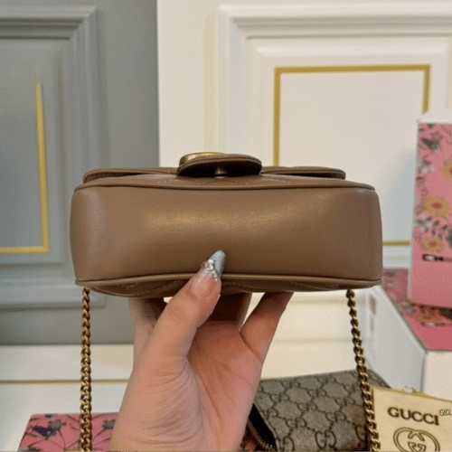 Gucci Gg Marmont Mini Matelassé Shoulder Bag Taupe 6.5 Inches