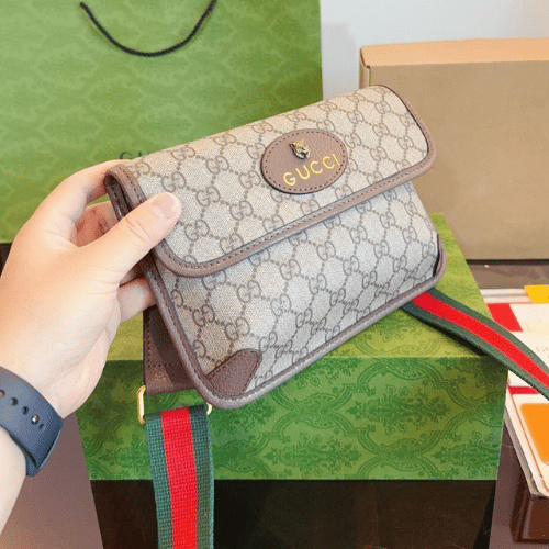 Gucci Tiger Head GG Supreme Small Shoulder Bag – Brown