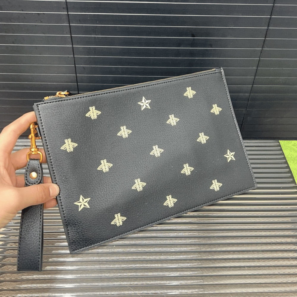 Gucci Bees & Stars Clutch Bag Black 11.4 Inches