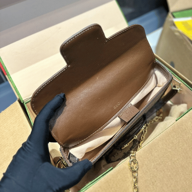 Gucci Horsebit 1955 Mini Shoulder Bag Gg Brown 9.1 Inches