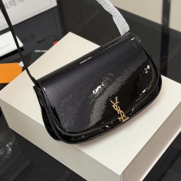 Saint Laurent Solferino Satchel Bag Black Patent 8.5 Inches