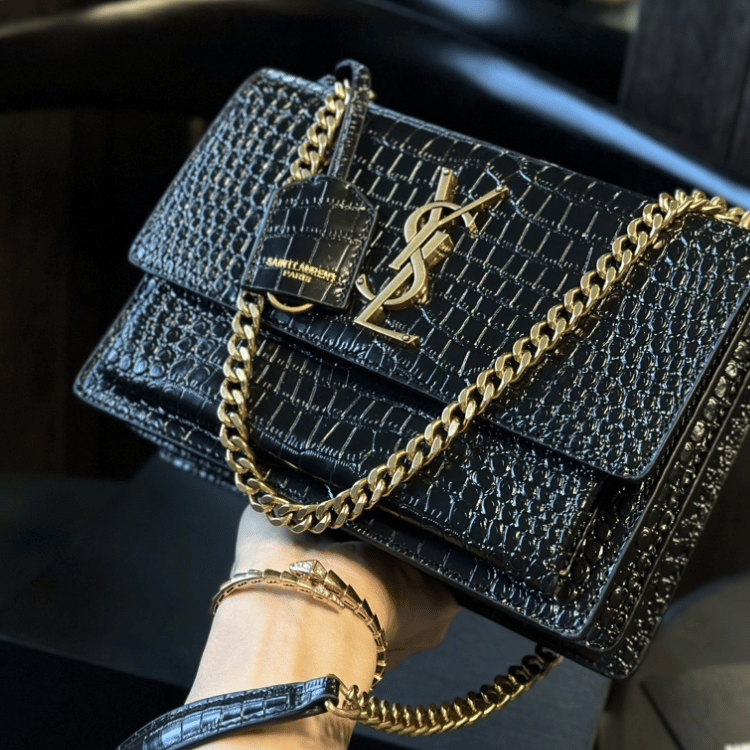 Saint Laurent Sunset Bag Black Croc 9 Inches 442906DND0J1000