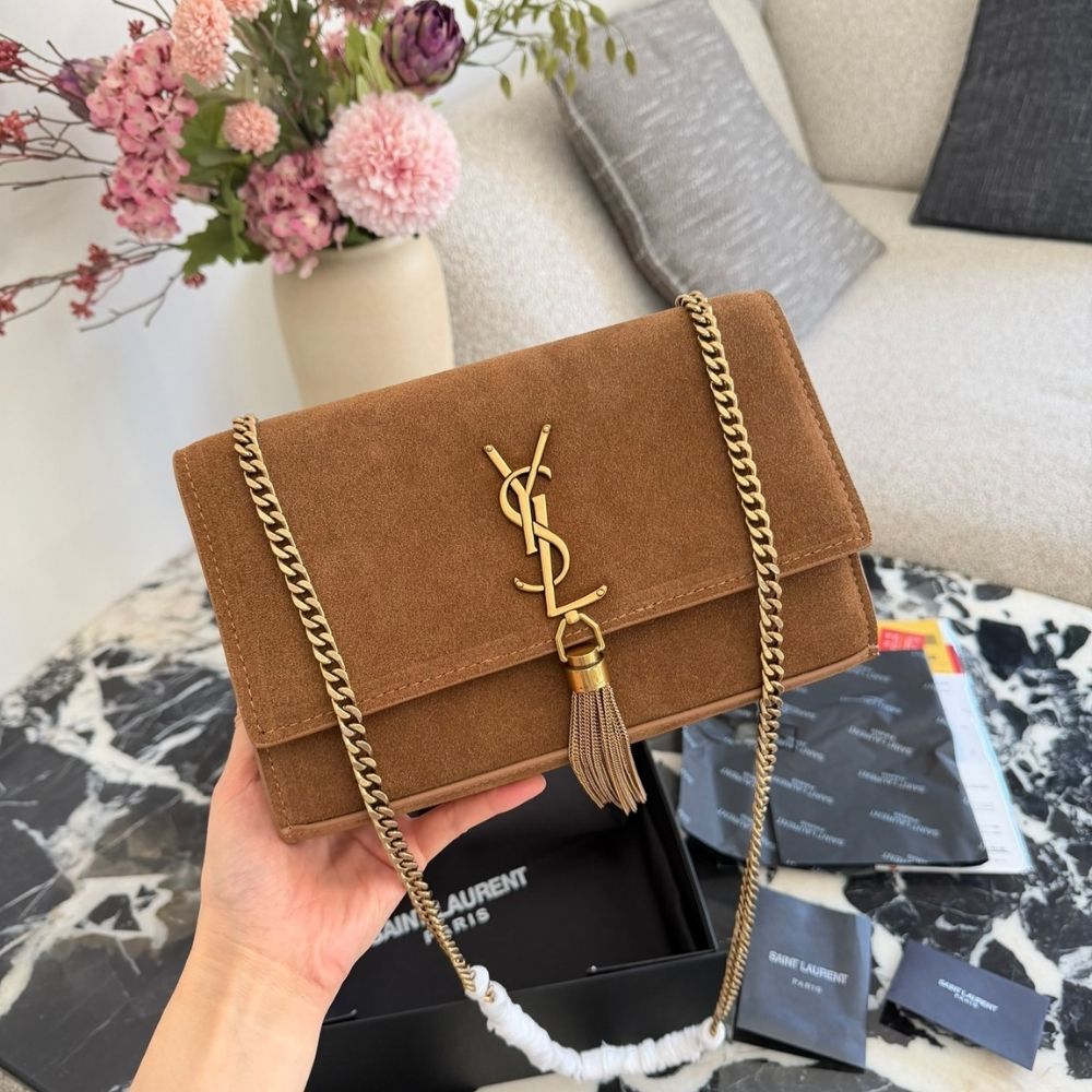 Saint Laurent Kate Medium Tassel Crossbody Bag Brown 8.7 Inches