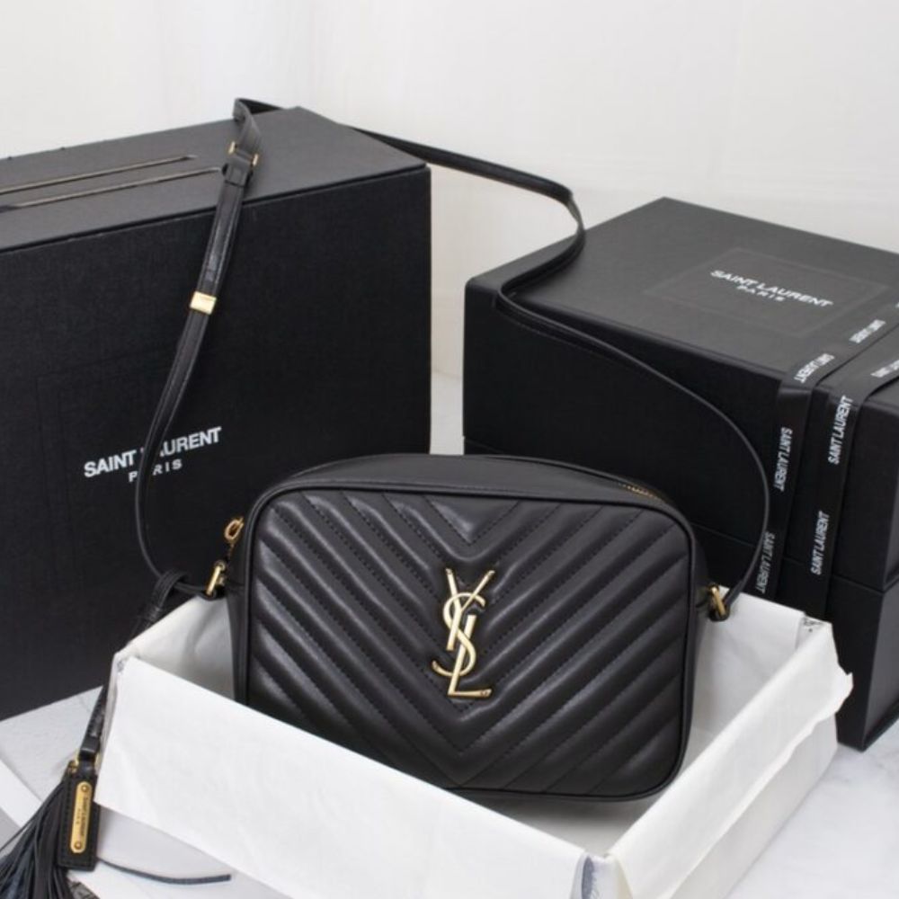Saint Laurent Lou Camera Bag In Quilted Black Gold Leather 9 Inches 612544Dv7071000