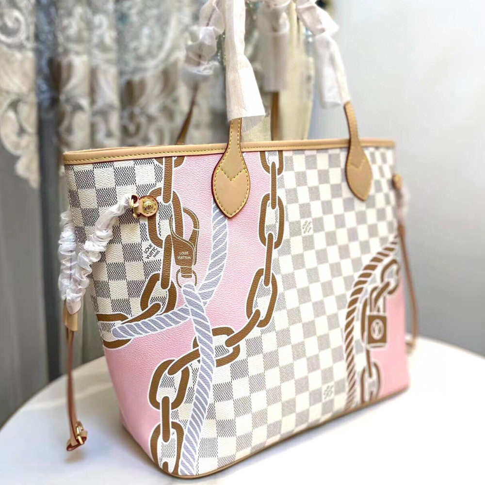 Louis Vuitton Neverfull MM Damier Azur Summer Trunks Pink 12.2 Inches M46329
