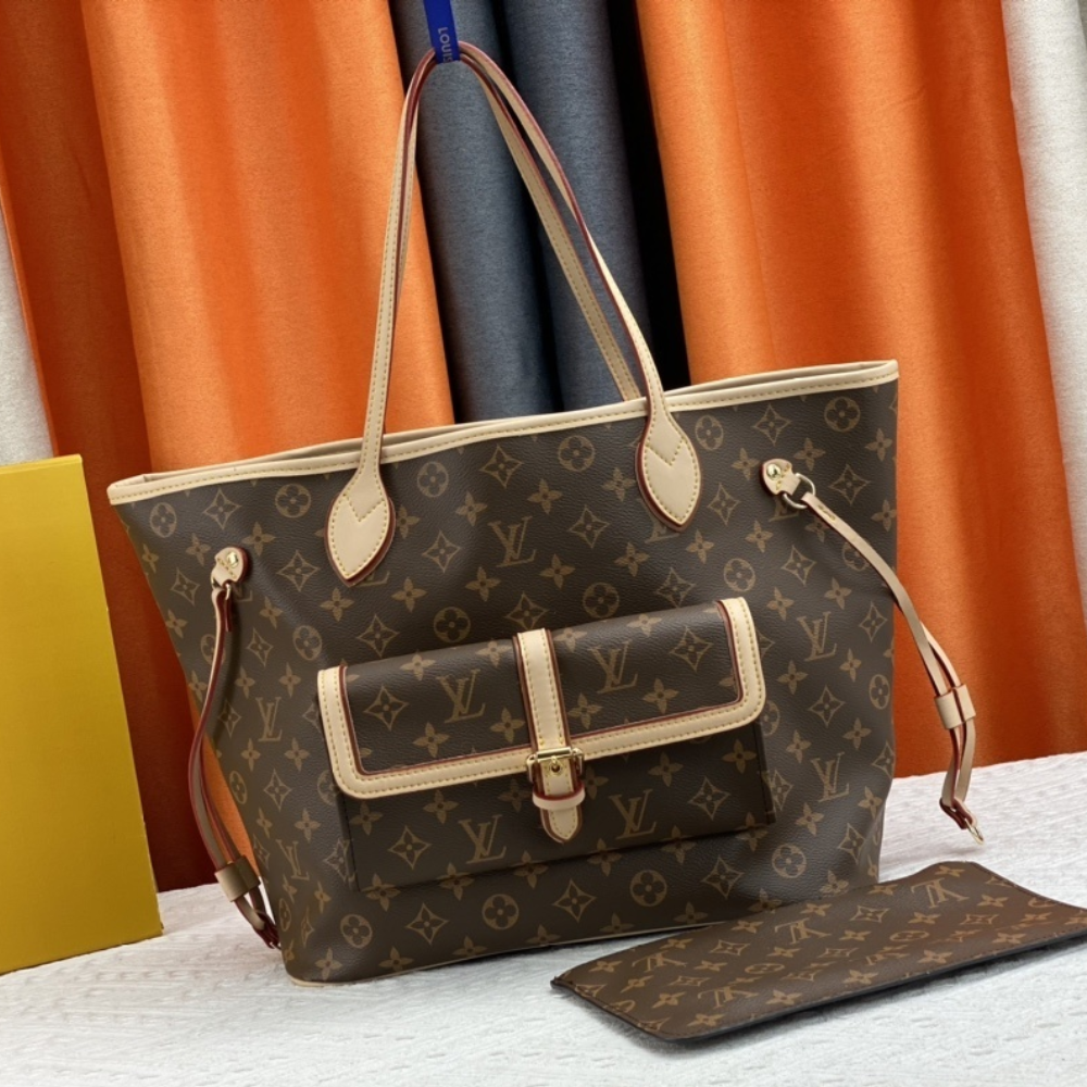 Louis Vuitton Neverfull MM Monogram Empreinte With Pouch Pocket Brown 12.2 Inches M20921