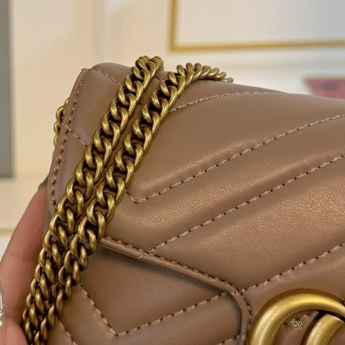Gucci Gg Marmont Mini Matelassé Shoulder Bag Taupe 6.5 Inches