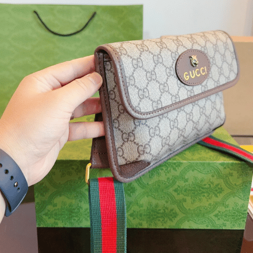 Gucci Tiger Head GG Supreme Small Shoulder Bag – Brown