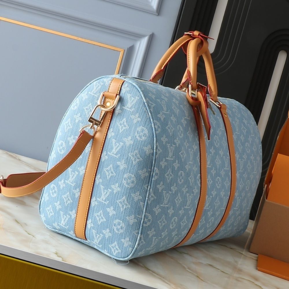 Louis Vuitton Keepall Bandoulièrè 45 Bag Sky Blue Denim 17.7 Inches M25334