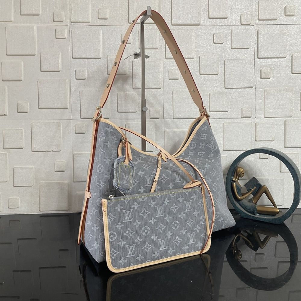 [Premium Quality] – Louis Vuitton Carryall MM Washed Gray Denim 15.3 Inches M13289