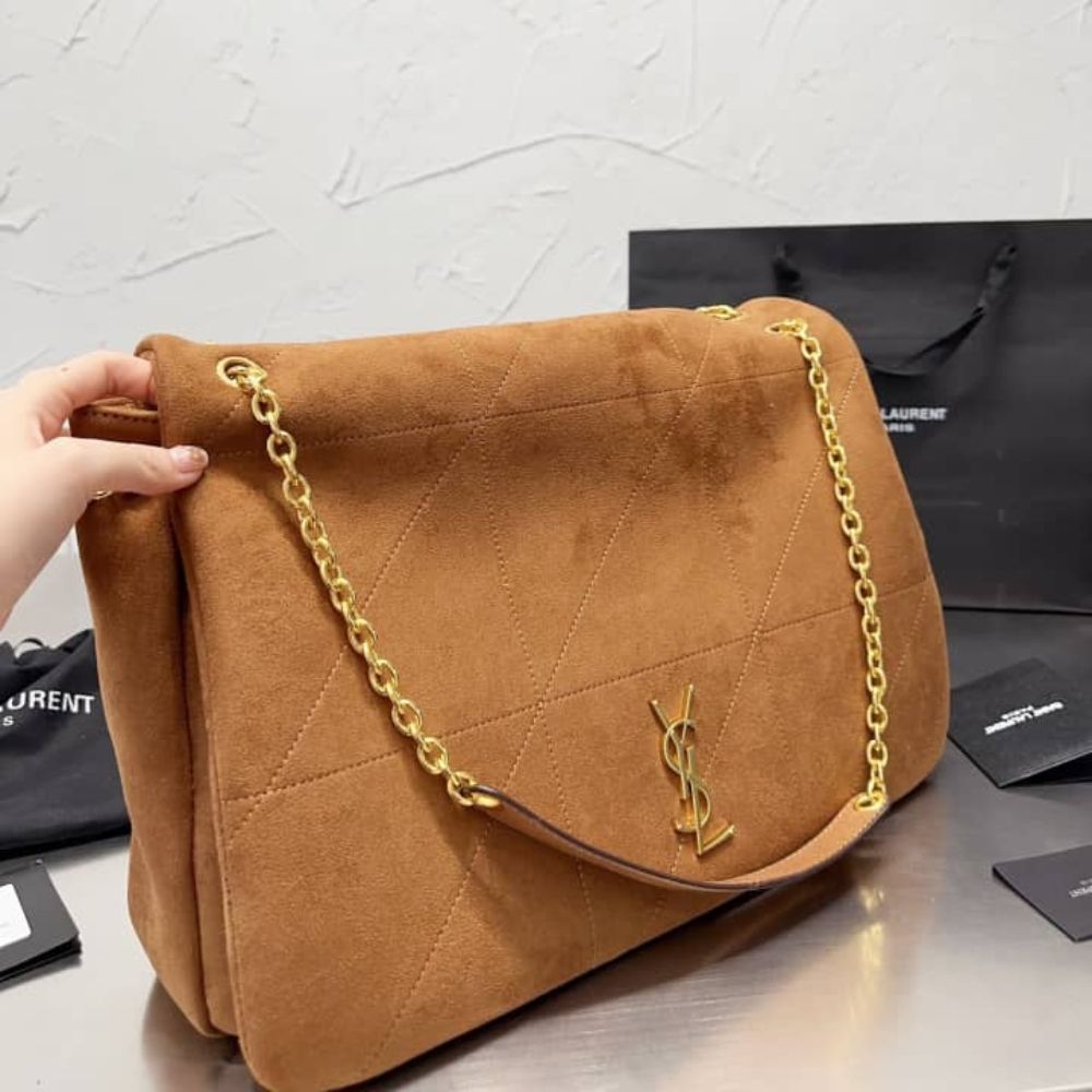 Saint Laurent Large Jamie 4.3 In Suede Brown 16.9 Inches 7424311U8P72102