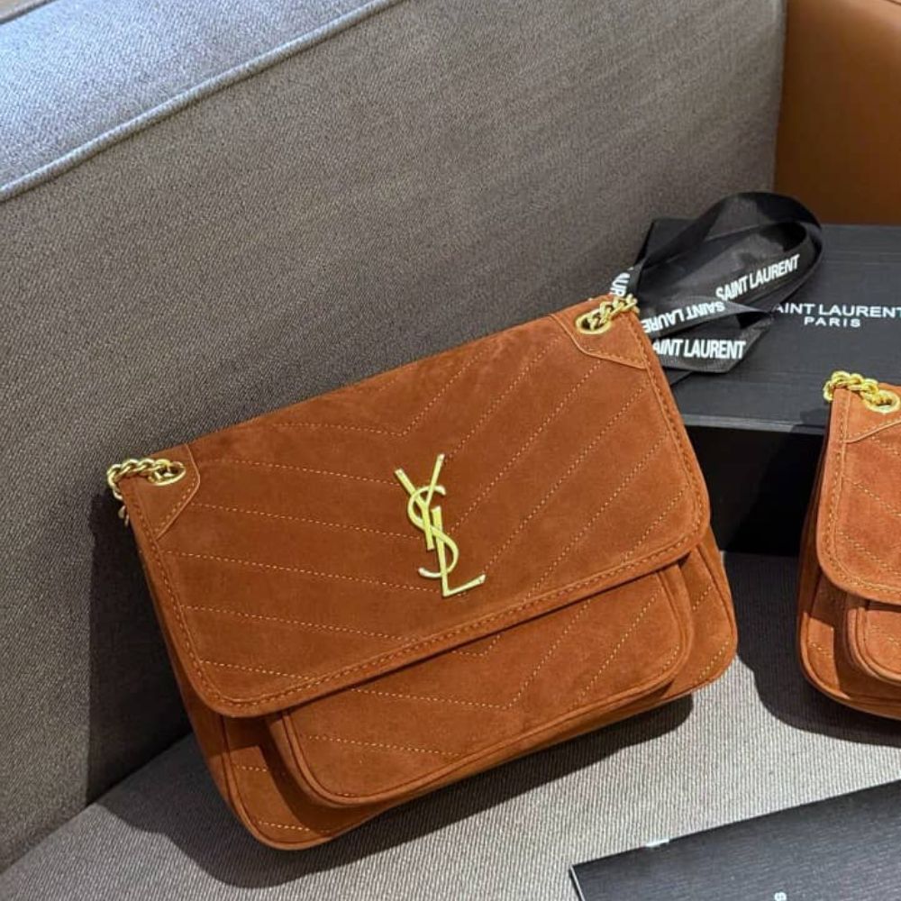 Saint Laurent Niki Baby Chain Bag In Suede Brown 11 Inches 6237483