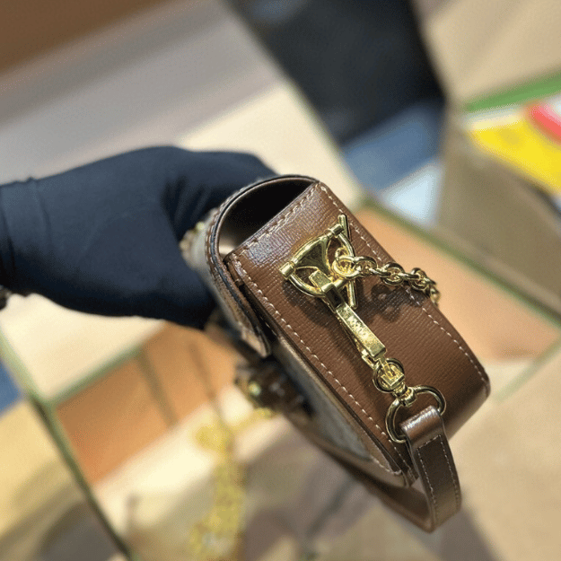Gucci Horsebit 1955 Mini Shoulder Bag Gg Brown 9.1 Inches