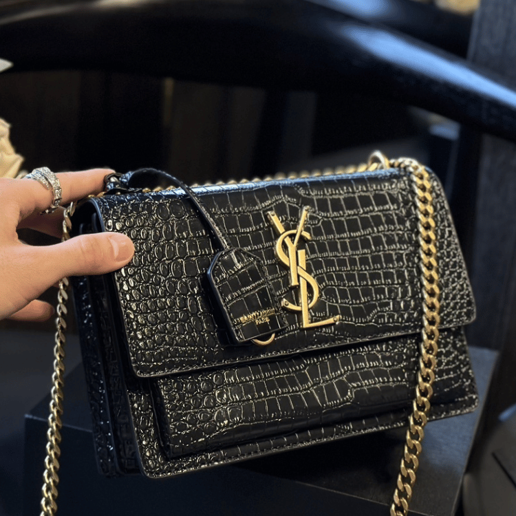 Saint Laurent Sunset Bag Black Croc 9 Inches 442906DND0J1000
