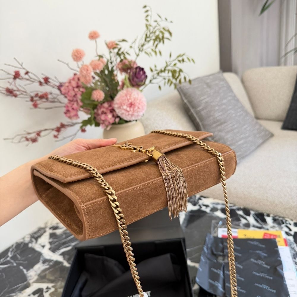 Saint Laurent Kate Medium Tassel Crossbody Bag Brown 8.7 Inches