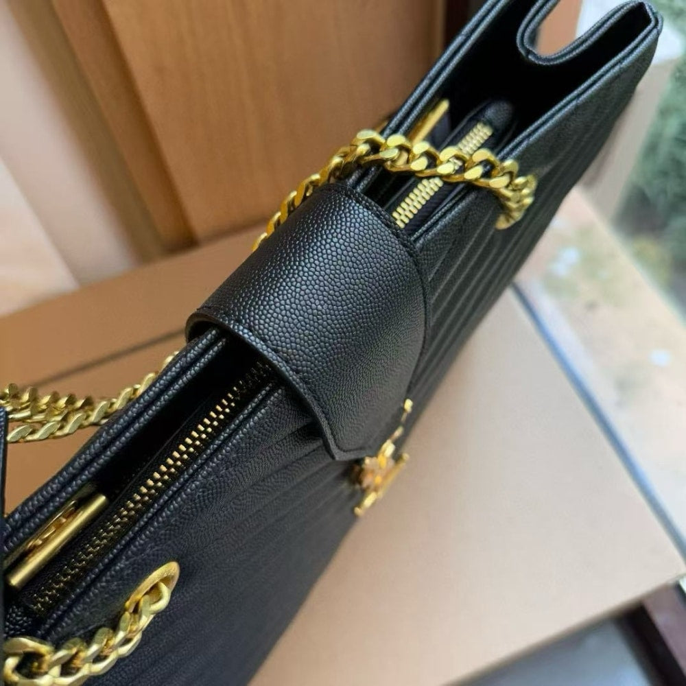 Saint Laurent Matelasse Cassandre Shopper Tote Black 13.8 Inches