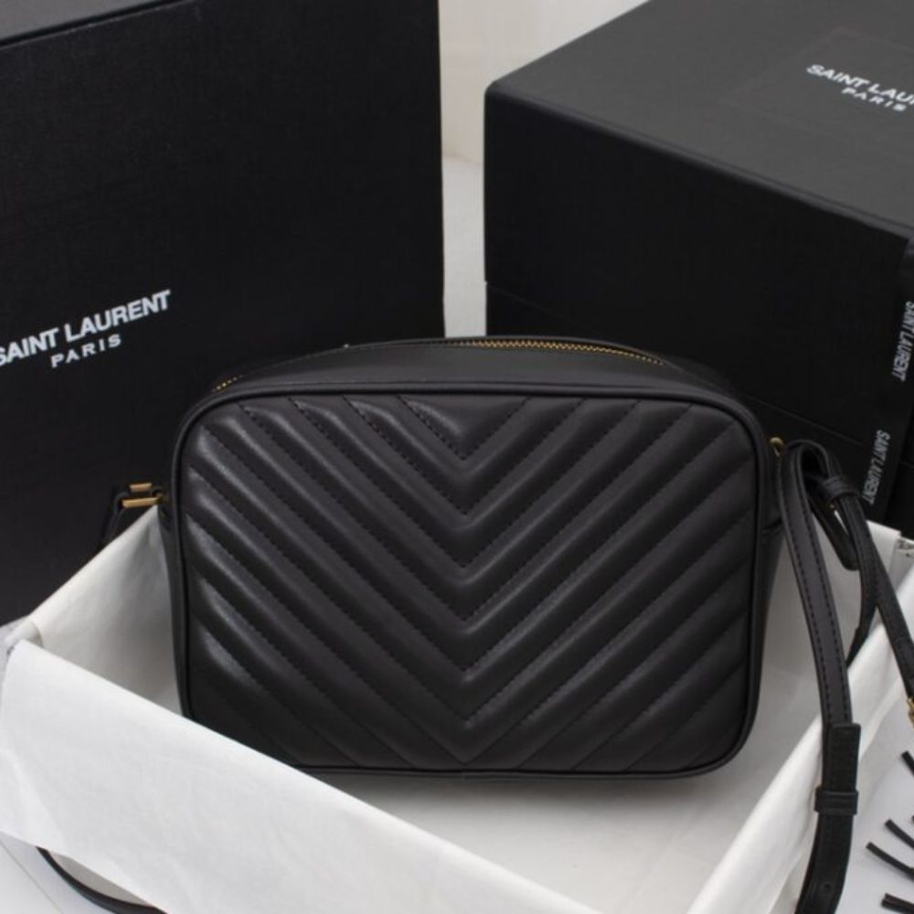 Saint Laurent Lou Camera Bag In Quilted Black Gold Leather 9 Inches 612544Dv7071000