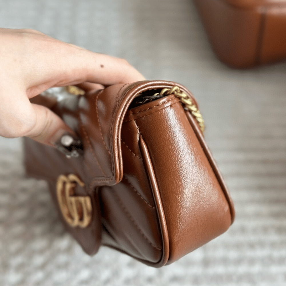 Gucci Gg Marmont Mini Chain Shoulder Bag Brown 6.3 Inches