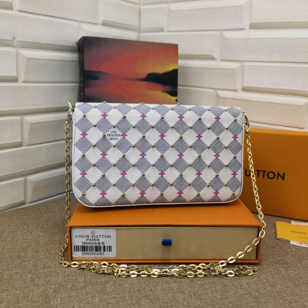 Louis Vuitton Pochette Félicie Damier Azur Fuchsia 8.3 Inches N64616