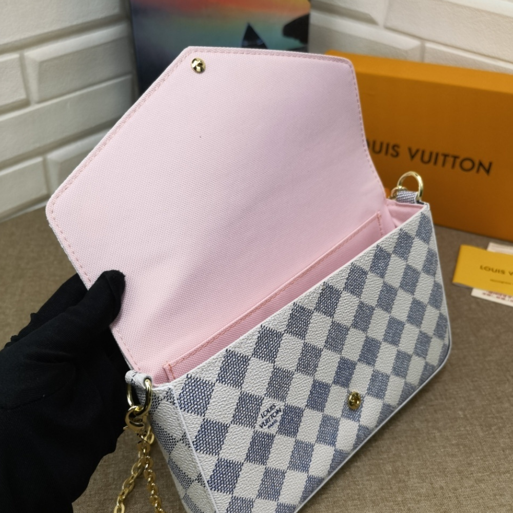 Louis Vuitton Pochette Félicie Damier Azur Fuchsia 8.3 Inches N64616