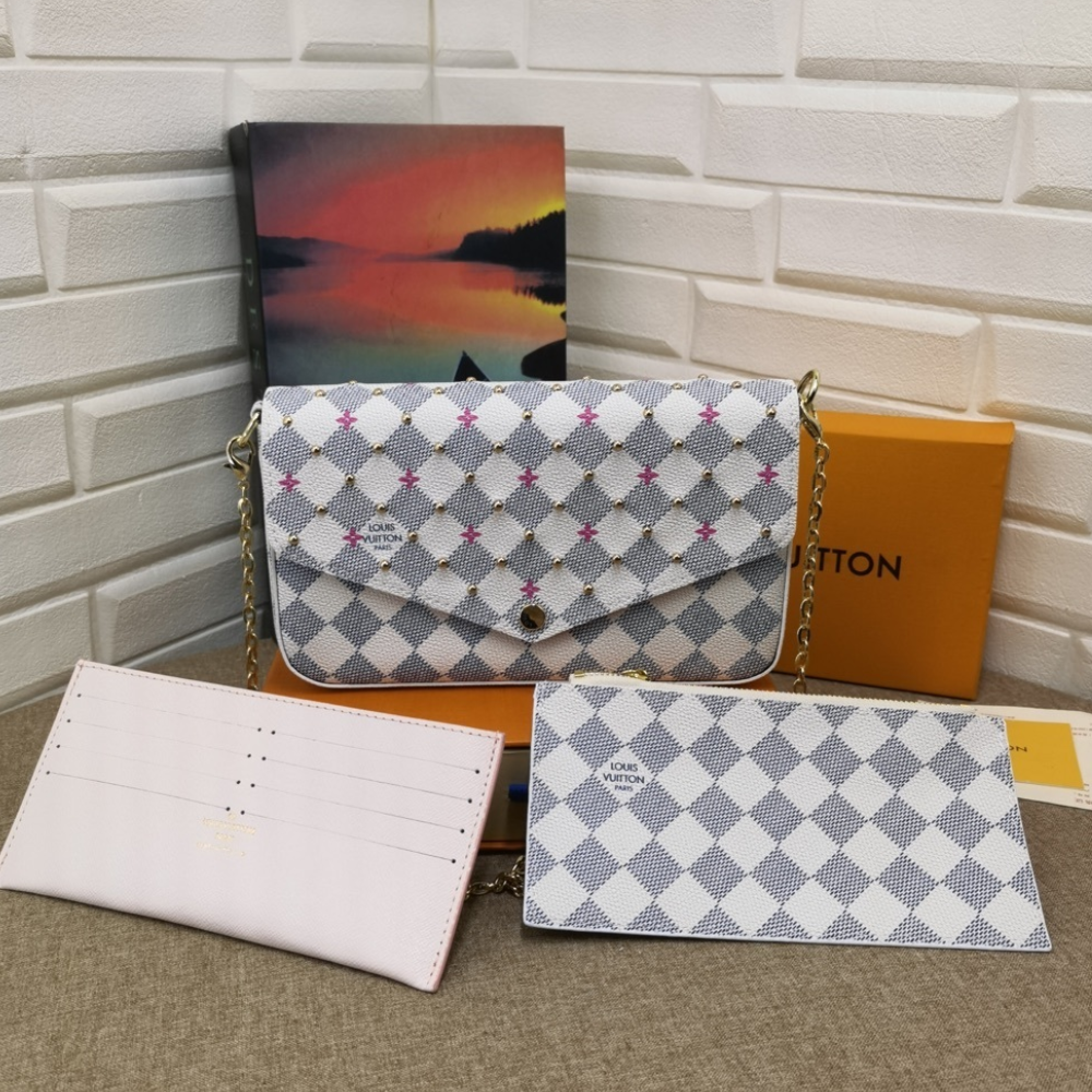 Louis Vuitton Pochette Félicie Damier Azur Fuchsia 8.3 Inches N64616