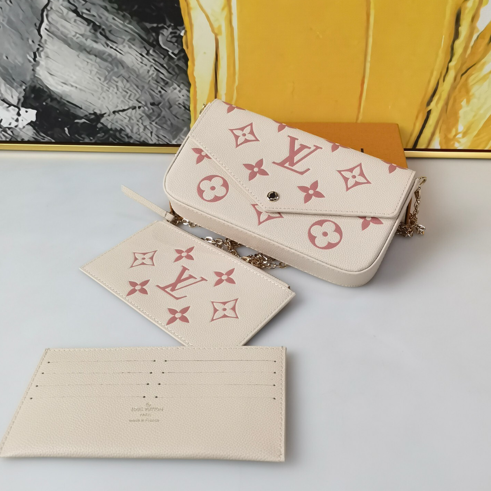 Louis Vuitton Pochette Félicie Monogram Empreinte Latte White / Candy Pink 8.3 Inches M83025