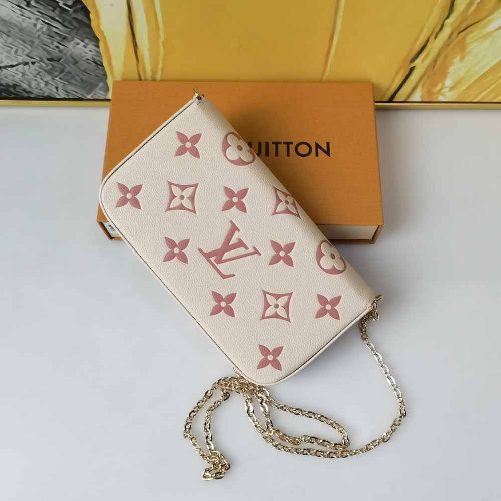 Louis Vuitton Pochette Félicie Monogram Empreinte Latte White / Candy Pink 8.3 Inches M83025