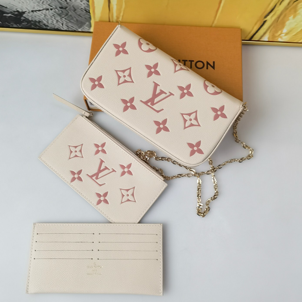 Louis Vuitton Pochette Félicie Monogram Empreinte Latte White / Candy Pink 8.3 Inches M83025