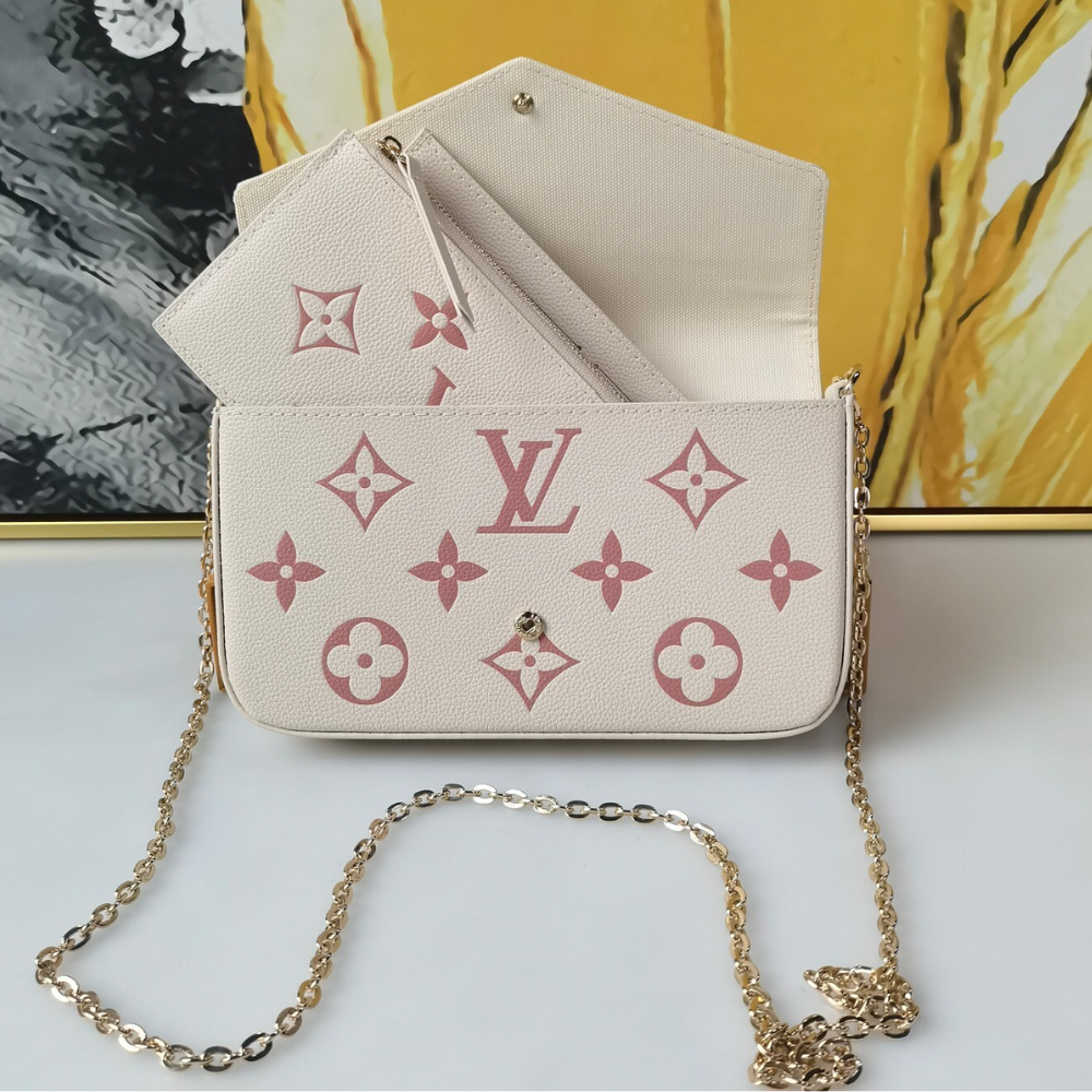 Louis Vuitton Pochette Félicie Monogram Empreinte Latte White / Candy Pink 8.3 Inches M83025