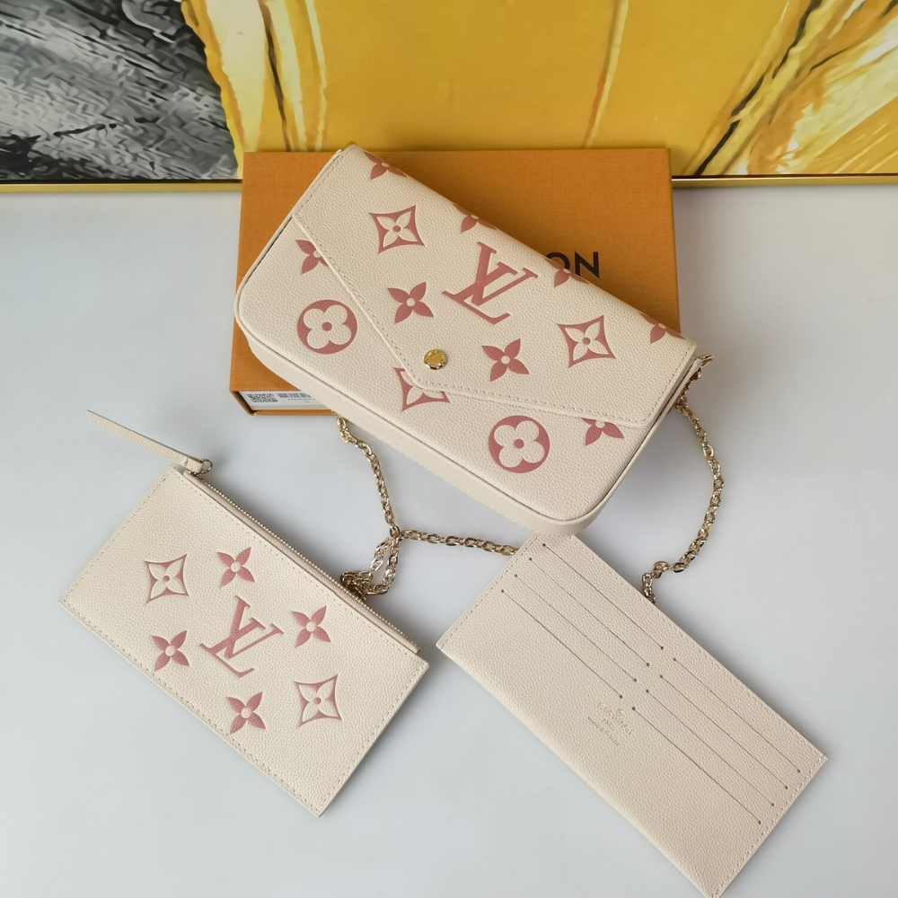 Louis Vuitton Pochette Félicie Monogram Empreinte Latte White / Candy Pink 8.3 Inches M83025