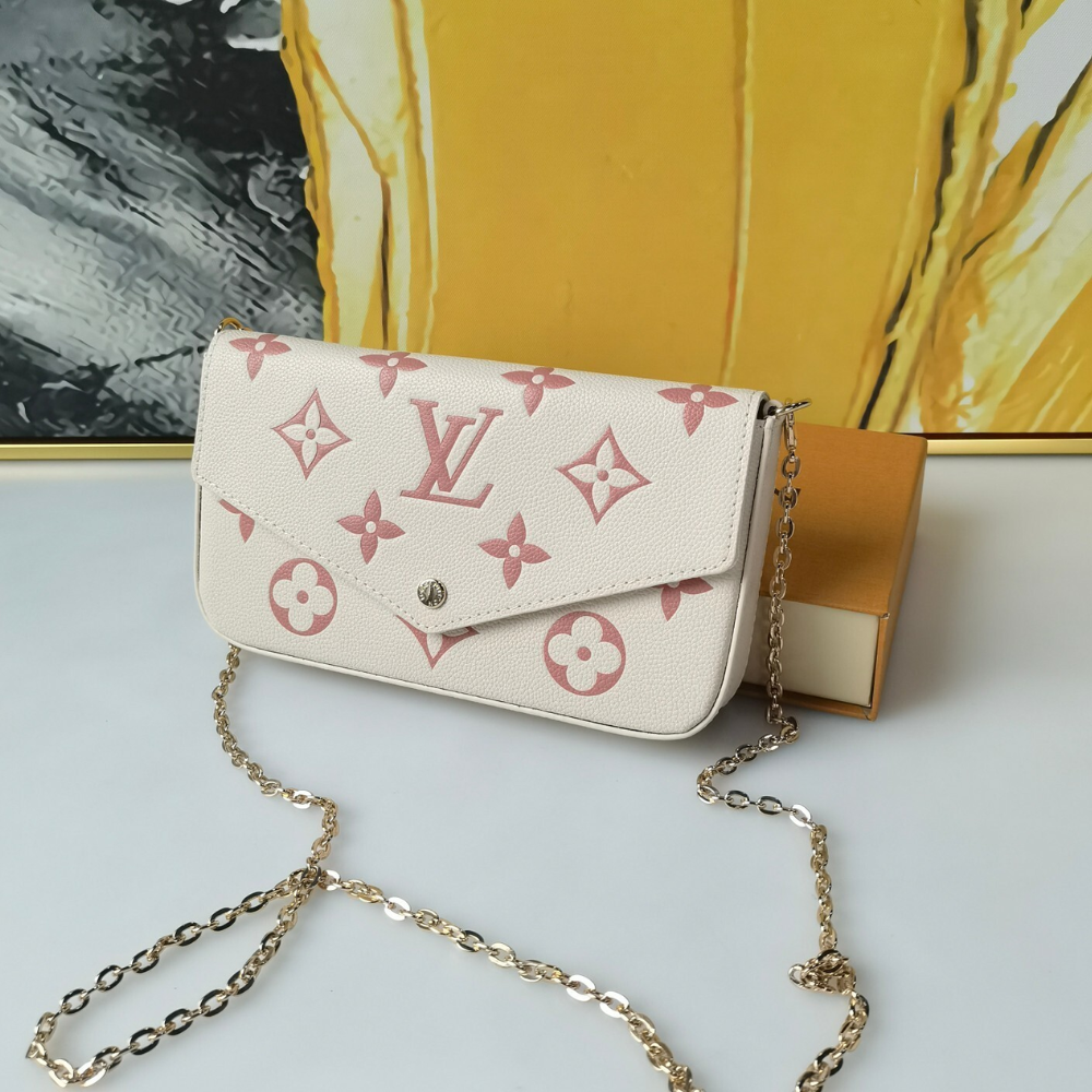 Louis Vuitton Pochette Félicie Monogram Empreinte Latte White / Candy Pink 8.3 Inches M83025