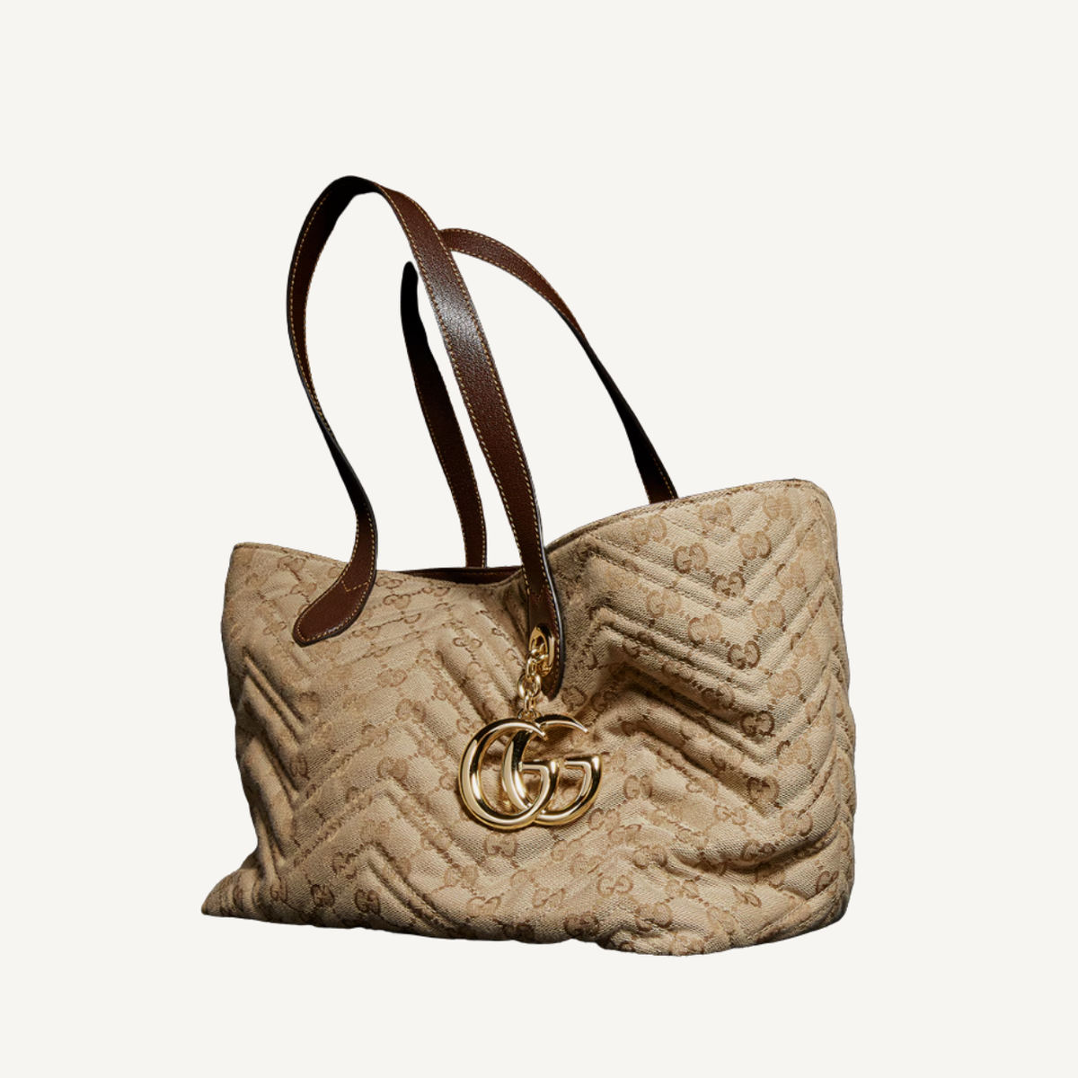 Gucci GG Marmont Medium Tote Bag Sand Dark Brown Gold Hardware 11.8 Inches