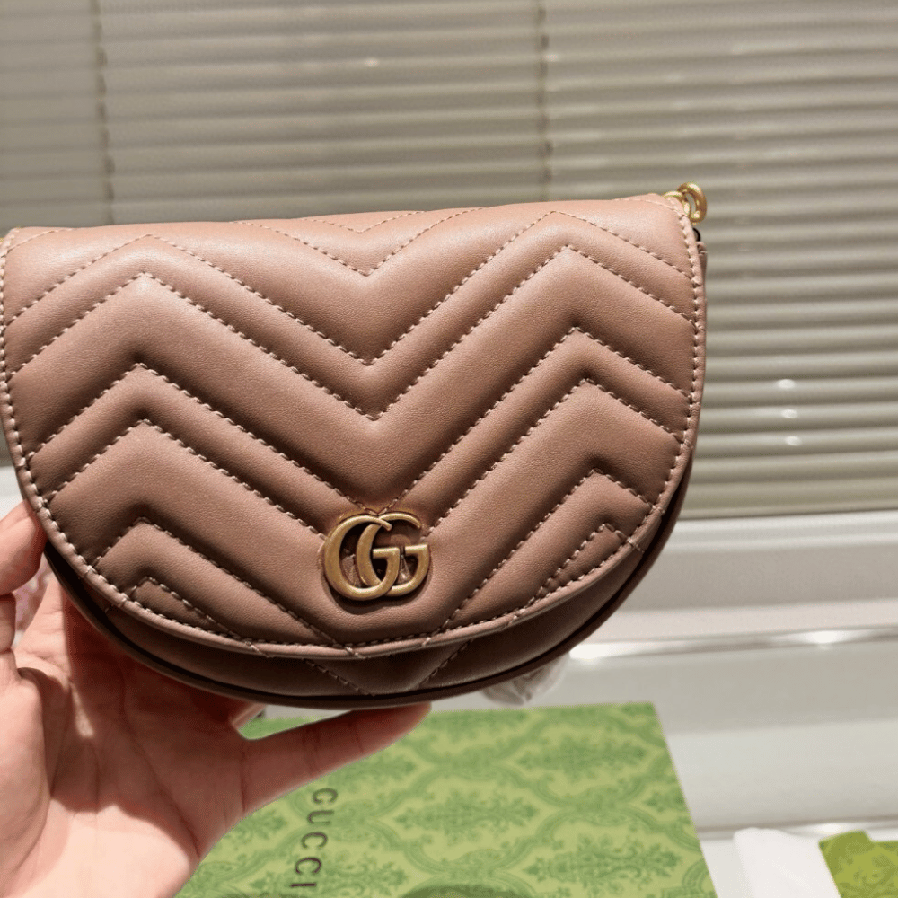 Gucci Gg Marmont Saddle Bag Nude 7.9 Inches