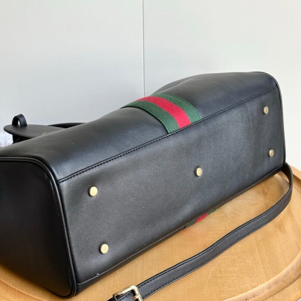 Gucci Borsetto Large Boston Bag Black Leather 15.2 Inches 866734 AAGIQ 1053