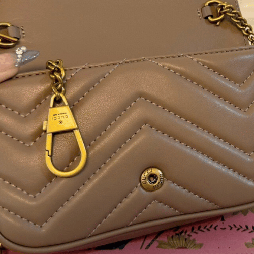 Gucci Gg Marmont Mini Matelassé Shoulder Bag Taupe 6.5 Inches