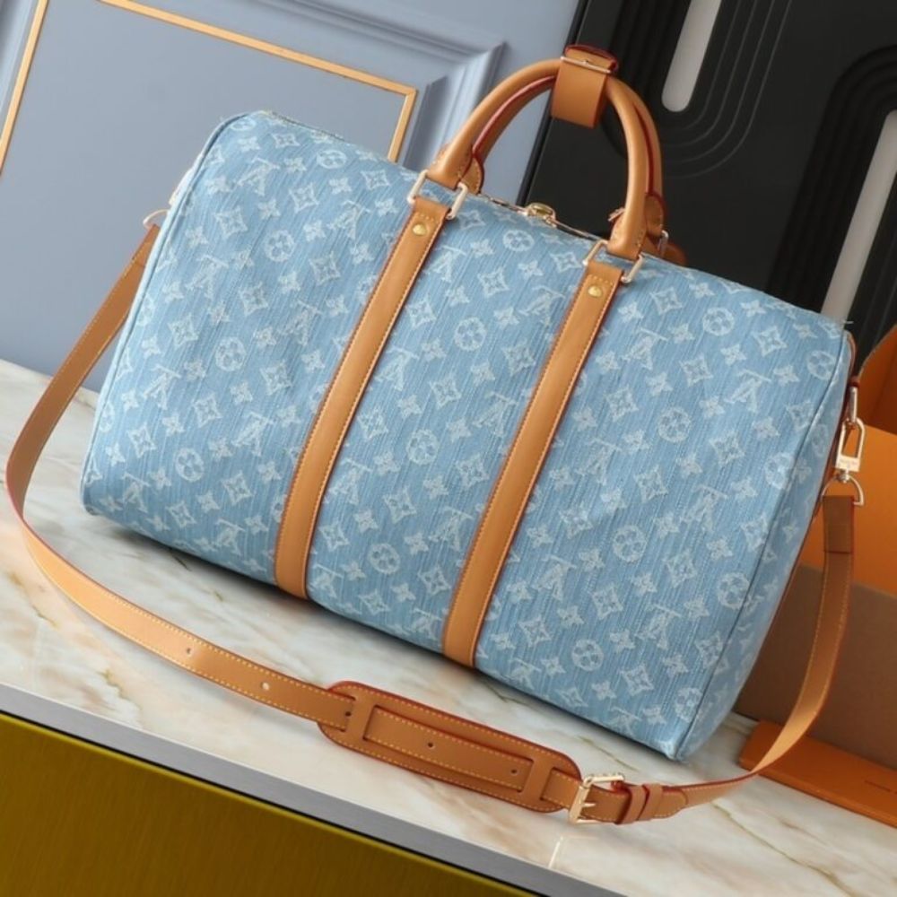 Louis Vuitton Keepall Bandoulièrè 45 Bag Sky Blue Denim 17.7 Inches M25334
