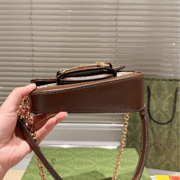 Gucci Horsebit 1955 Asymmetric Shoulder Bag Brown 7.9 Inches