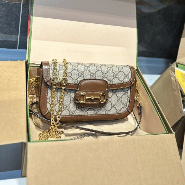 Gucci Horsebit 1955 Mini Shoulder Bag Gg Brown 9.1 Inches