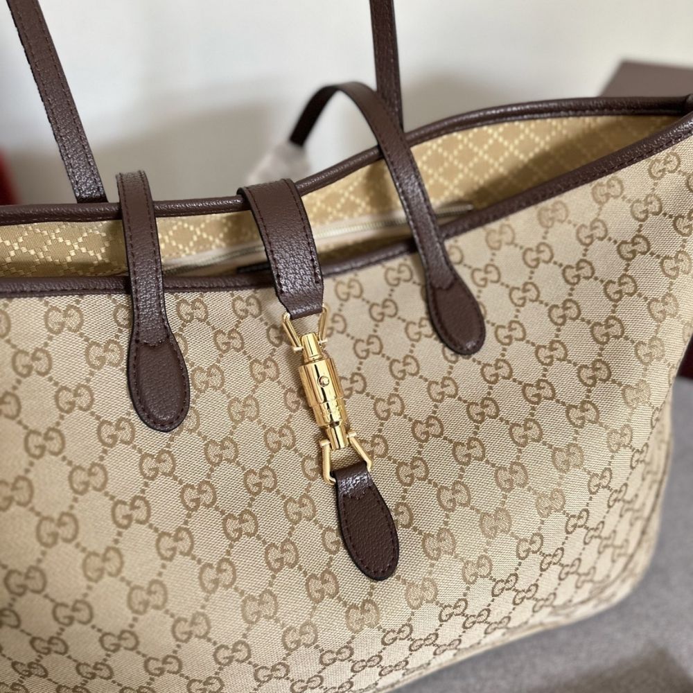 Gucci Jackie Large Tote Bag Sand And Dark Brown 17.7 Inches 867014 FAFV2 9651
